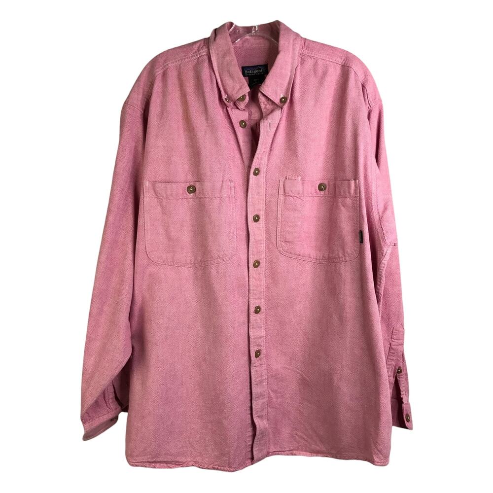 Patagonia Button Down Shirt Mens XL Red Organic Cotton Long Sleeve‎ Collared